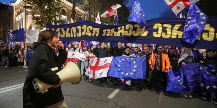 Georgian president delivers pro-EU message at opposition rally as election looms