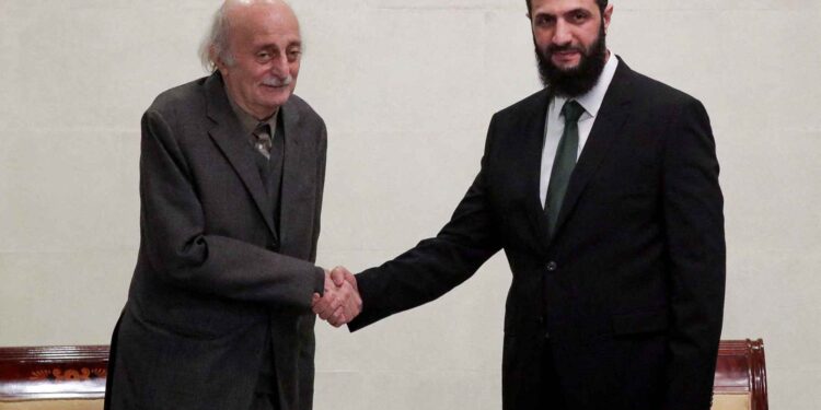 Syria’s de facto ruler reassures minorities, meets Lebanese Druze leader