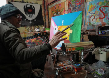 As Russia bombs, Ukraine’s artists squeeze frozen paint from the tube