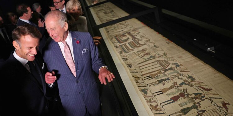 King Charles and France’s Macron view Bayeux Tapestry at the British Museum